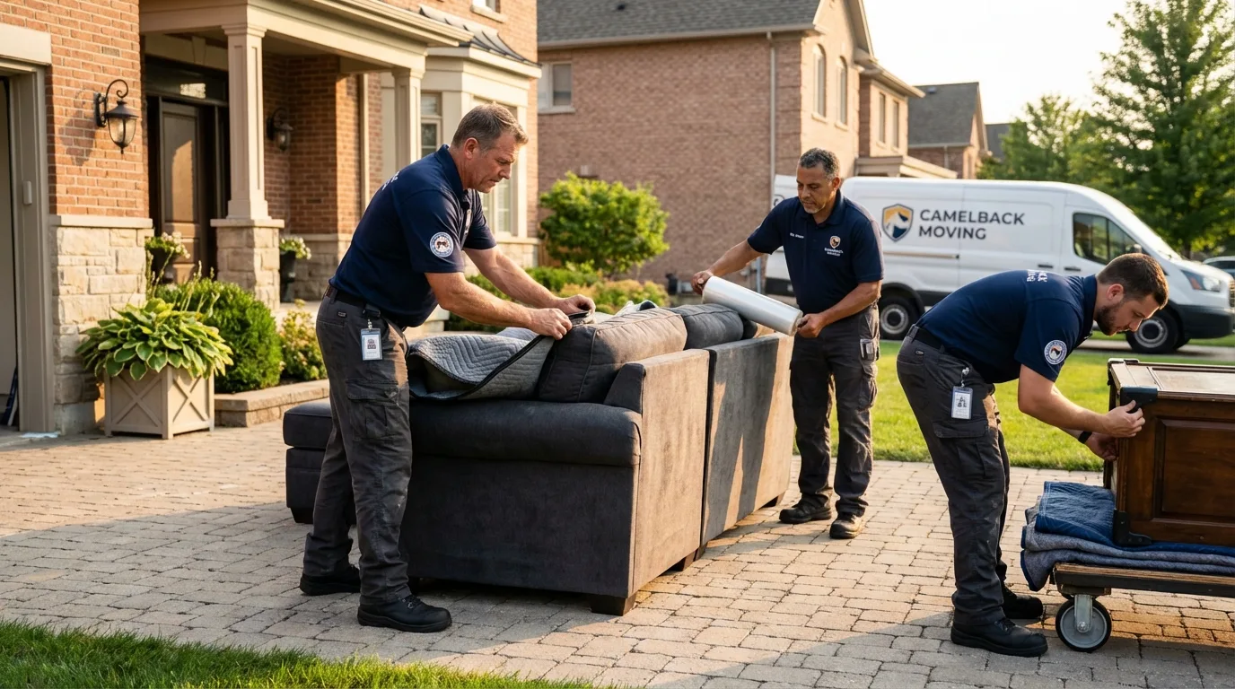 Large estate moving crew wrapping furniture in Oceanside, NY